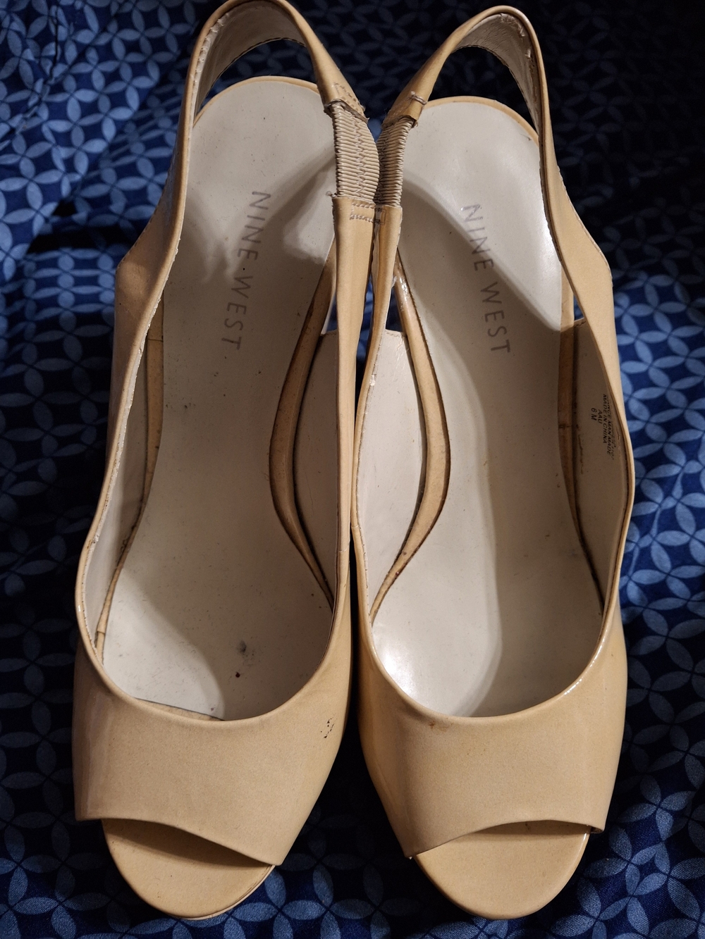 Nine West Jesella Nude Leather Peep Toe Slingback Wedge Heels Size 6M